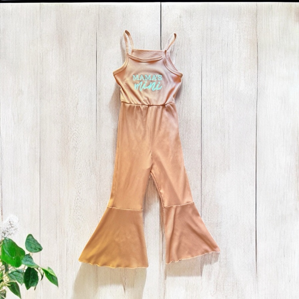 “Mamas mini” Peach Flared Jumpsuit with Bell Leg Openings
